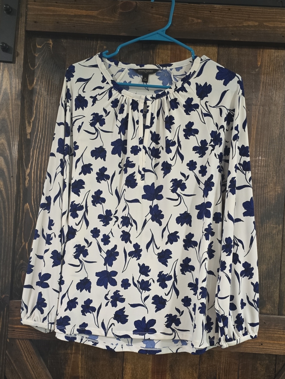 Banana Republic White Blouse with Navy Floral Print